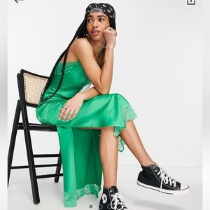 Reclaimed Vintage inspired cami midi dress in bright green